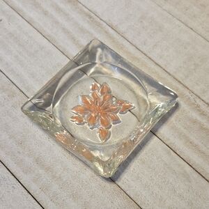 Vintage Small Glass Floral Ashtray Or Trinket Dish
